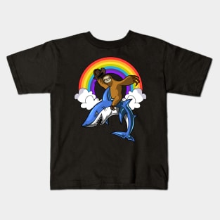 Sloth Riding Shark Kids T-Shirt